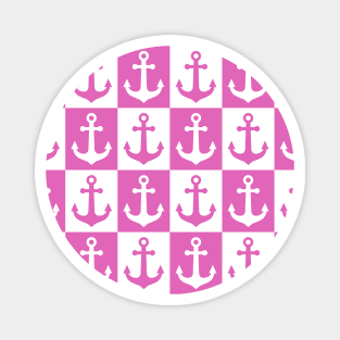 Checkered Ship Anchor Pattern - Pink and White Magnet